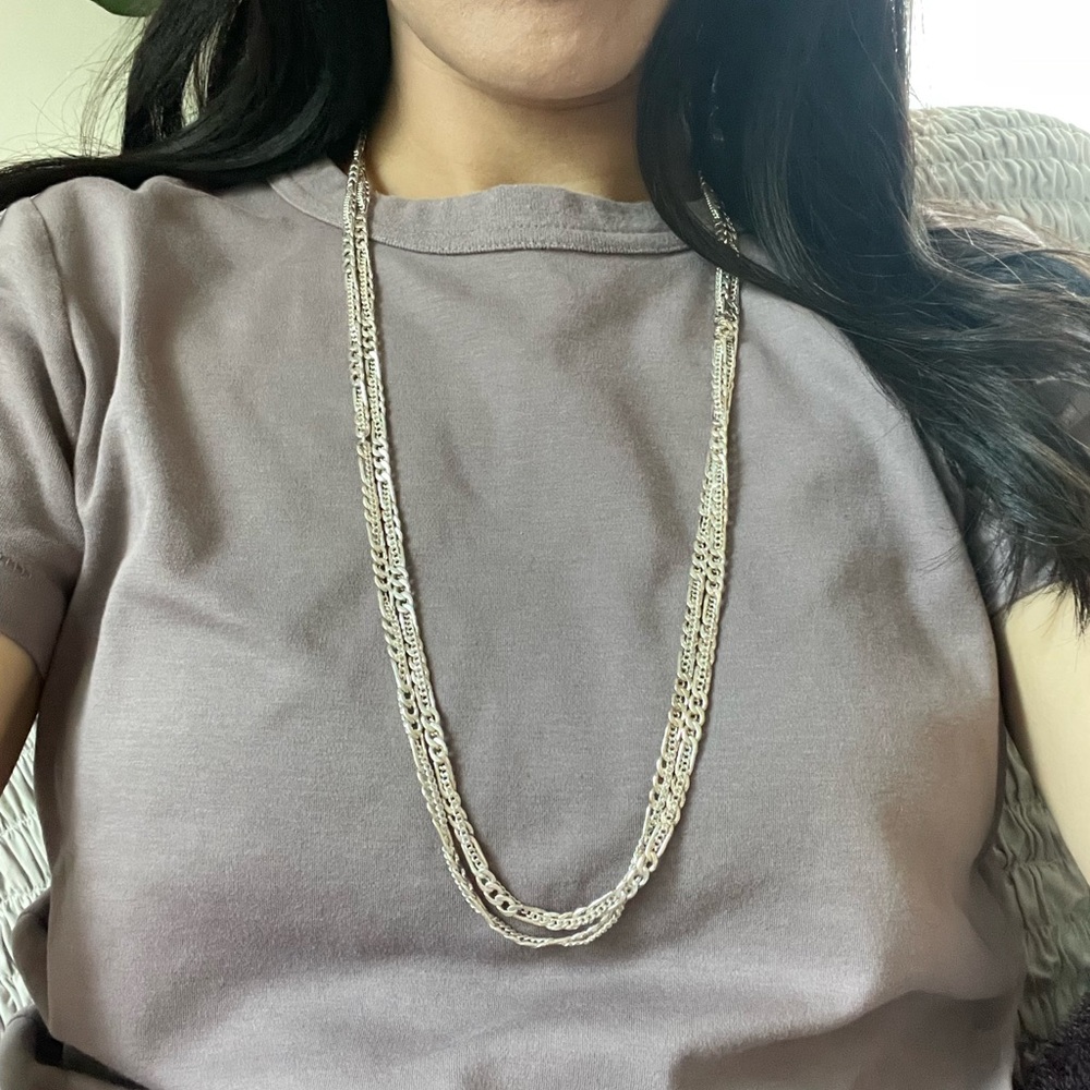 Silver Double Interlocking Chain Necklace - image 2